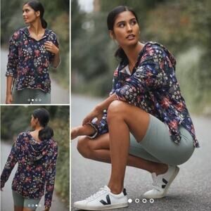 ANTHROPOLOGIE x DAILY PRACTICE Everyday Hoodie Floral Blue Sz XL $118 {L32}